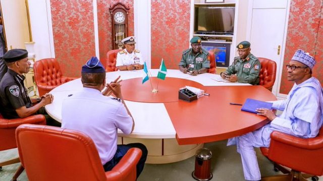 Insecurity: NSA Absent As Service Chiefs Meet Buhari, Kyari